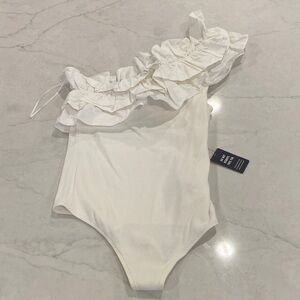 Express White Ruffle Bodysuit